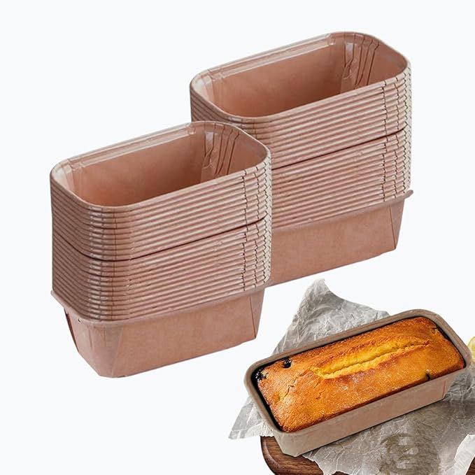 50Pcs Paper Loaf Pans for Baking, Parchment Cupcake Liners KraftPaper Loaf Pan, Disposable-Paper Baking Loft Mold for Microwave Freezer Oven Safe Display,Wedding Birthday