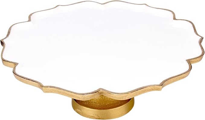 Cruiser’s Caché 11.5" Sculpted Metal Cake Stand, White Enamel and Rustic Gold Finish, Handcrafted