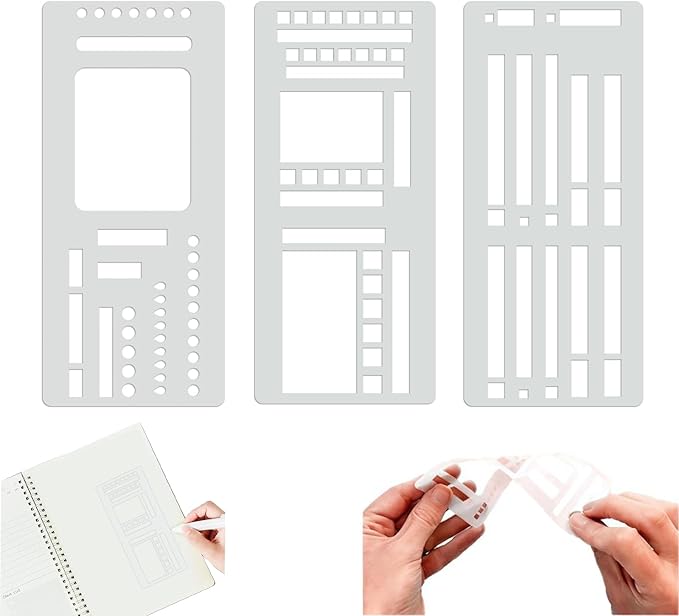 Handmade Flexible Record Templates 3-Pack - Reusable Planner Stencils for Dot Grid Journals, Calendars & Craft Supplies, Compatible with Coils/Discs/Rings (B)