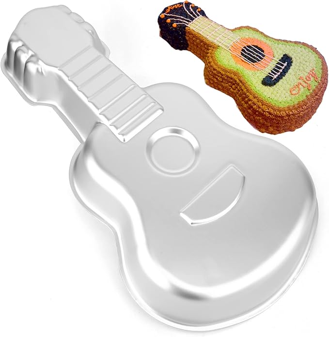 Guitar Shaped Cake Pan, Aluminum 3D Birthday Cake Mold Baking Mould Tin Cake Pan - Guitar (16.5 Inch)