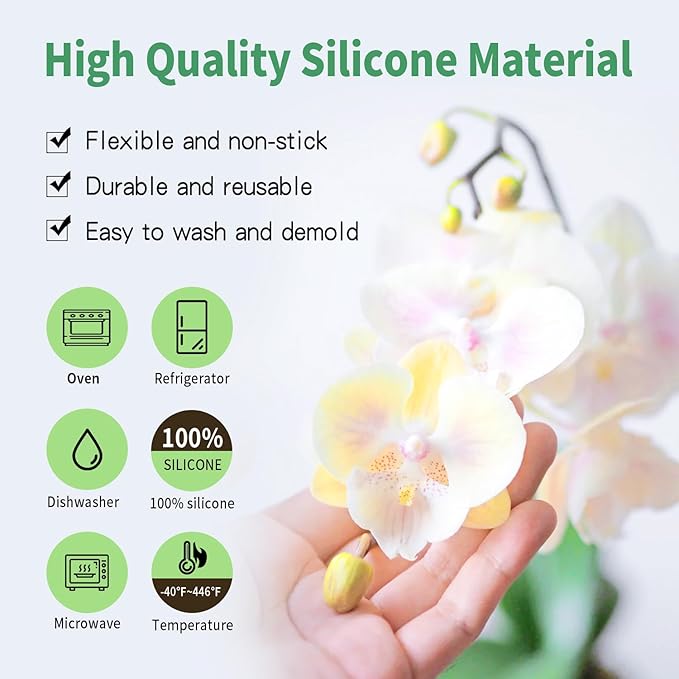 19Pcs Phalaenopsis Orchid Fondant Mold Set, Detailed Silicone Flower Veining Molds for Elegant Cake Decorating and Sugar Flowers