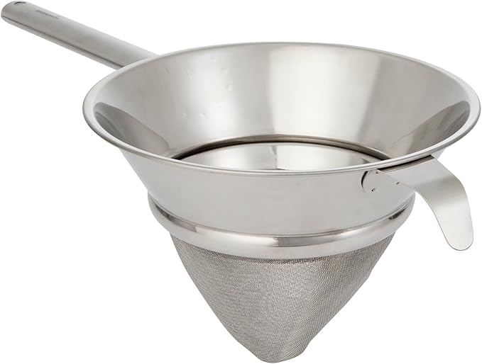 Restaurantware Chinois Strainer 1 Count 8" Stainless Steel Bouillon Cone with Extra Fine Mesh China Cap Strainer for Sauces, Stocks, Soups, Broths, Sifting, Sieving, Professional Kitchen Tools