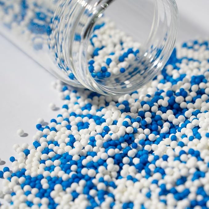 Sprinkles, White Edible Pearl Sprinkles for Cake Decorations, Baking, Ice Cream, Cookies, Cupcake Topper Edible Pearls Sprinkles - 2mm Matte White Sugar Pearls for Cake Decorating ( 130g/4.6oz )1 Bottle (2mm Blue white)