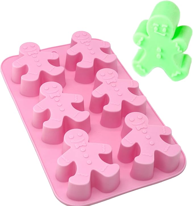 X-Haibei Gingerbread Man Silicone Mold - 6-Cavity Christmas Mold for Soap, Cookies, Chocolate & Bath Bombs (2.5oz per Cavity)