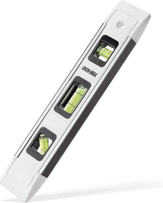 DOWELL Magnetic Torpedo Level Mini Bubble Level Box Spirit Level Alloy Frame 180/90/45 Degree 9-Inch (1, White)