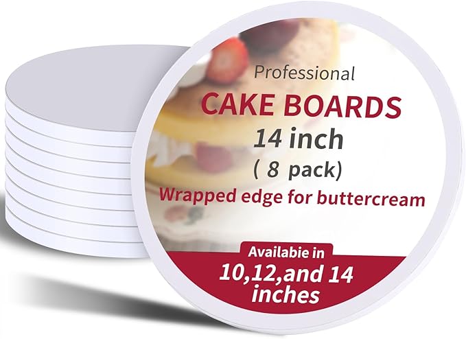 8Pcs Cake Boards 14 Inch Round,White Sturdy 1/2 Inch Cake Drum,14 Inch Cake Boards,Disposable Cake Plates,Corrugated Cake Base Cake Drums for Father's Day