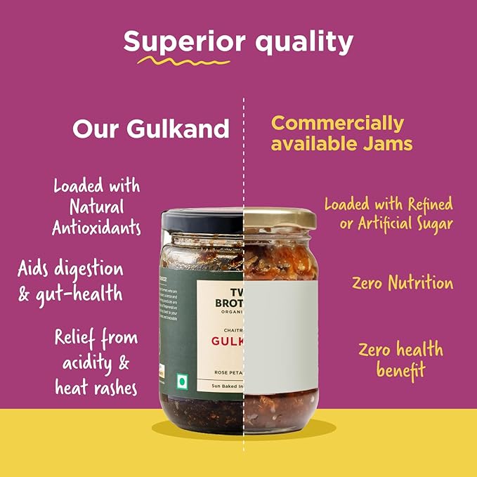 Two Brothers Organic Farms | Natural Gulkand | A Rose Petal Preserve | Sweetened Using Raw Honey | 300gm