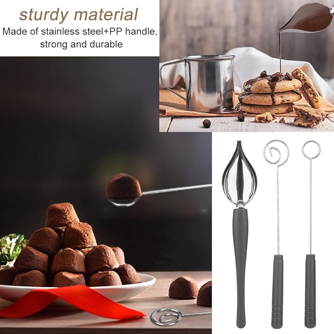 Chocolate Dipping Tool Set,2Pcs Drawing Decorating Spoon + 3Pcs Candy Dipping Tools,Stainless Steel Art Pencil Spoons Plated Decoration Spoons Set,for Decor Plates Cake Coffee