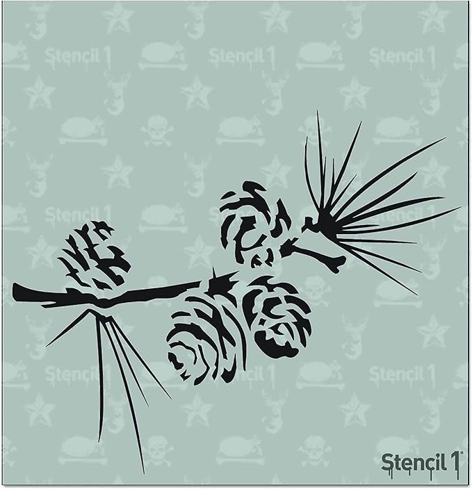 Stencil1 Pine Branch Stencil – Reusable Winter Template for DIY Crafts, Holiday Decor, Painting on Wood, Fabric, Cards & More - 5.75" x 6"