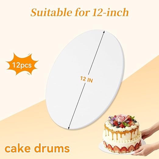 Cake Base Boards 12 Inch Rounds, 1/4" Thick Cake Rounds for Heavy Tiered Cakes, Cardboard Round Stand to Decorate and Transport Cakes (12)