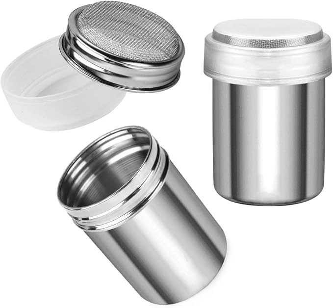 Accmor 2 Pack Powdered Sugar Shaker Duster, Cinnamon Shaker Flour Sifter, Fine Mesh Stainless Steel Dredge for Baking Soda Flour Cinnamon Cocoa
