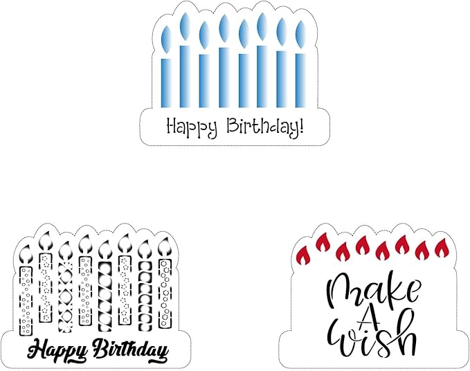 Cookie Cutter and Stencil Set Bundle Kit PYO Cookies Paint Your Own Diy Bakery Fondant Sugar Happy Birthday Wedding Baby Candle Kids Painting Coloring Pages Comb (Happy Birthday Candle)