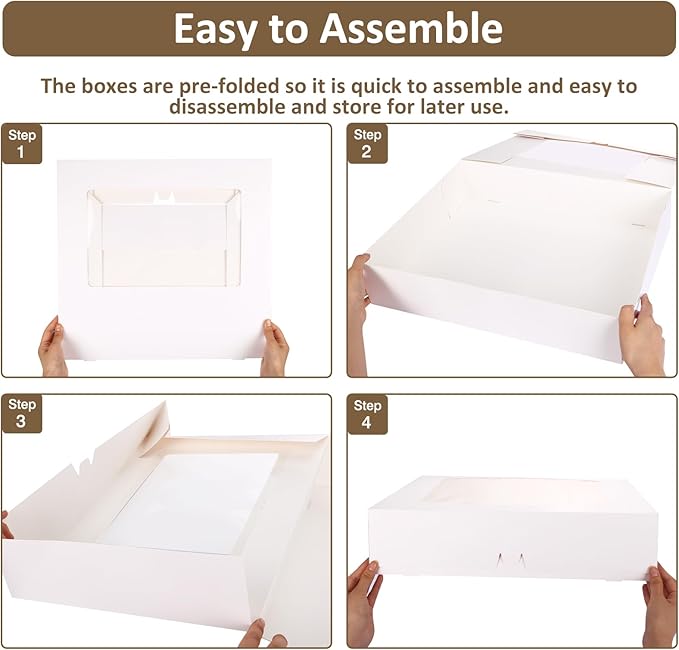 Moretoes 10pcs 19x14x4in Half Sheet Cake Boxes with Window,White Bakery Boxes, for Pastry Baking Cake Donuts Cupcake Pie Packaging