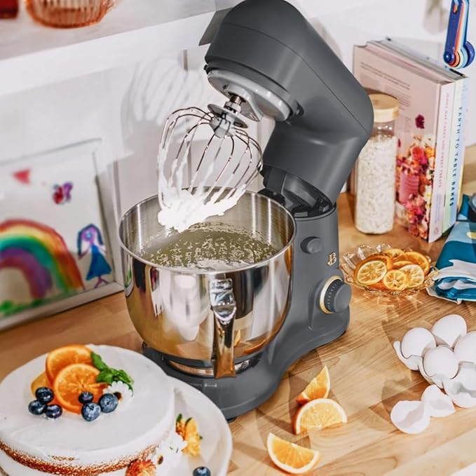 Beautiful 5.3 QT Stand Mixer w/Tilt-Head Design, Stainless Bowl, 300-Watt Power, 12-Speed Control, Includes Beater, Dough Hook, Whisk, Splash Shield (Oyster Gray)