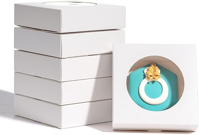 RomanticBaking 50 Pack Single Cookies Boxes 4 3/8" x 4 3/8" x 1 1/5" Bakery Boxes for Wedding Favors Party