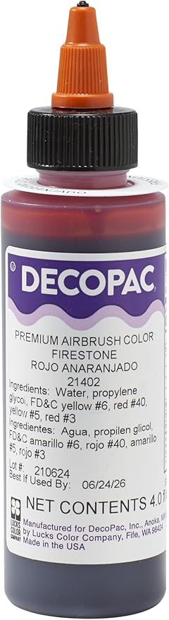DECOPAC Food Coloring, Airbrush Food Color, Edible Airbrush For Cake Decorating, Cookie Airbrush Coloring, Food Airbrush Kit Add-on, Airbrushes For Cake Decorating 4 Fl Oz - Firestone
