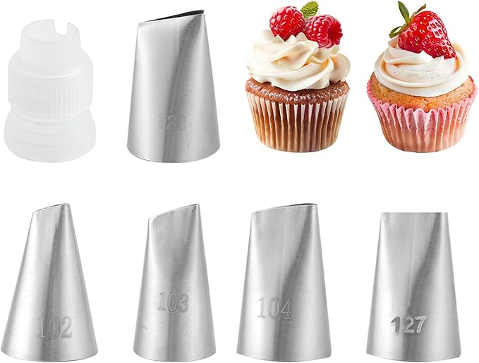 5 Pieces Flower Piping Tips, Flower Tips for Cake Decorating, 102、103、104、127、128、104 Piping Tip, Small Size Adapter for Decorating, Suitable for Cookies and Cupcakes