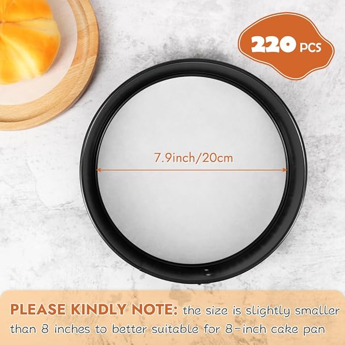 BYKITCHEN Parchment Paper Rounds, Set of 220, Non Stick 8 Inch Parchment Paper Sheet for Baking, Pre-cut Round Parchment Liners for Cake Pan, Tortilla Press, Quesadilla Maker, Springform Pan and More