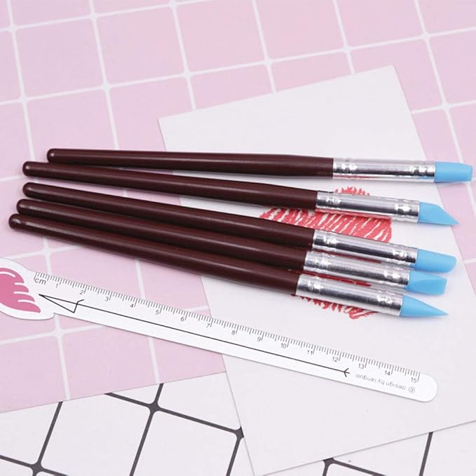 E-outstanding Clay Shaping Tool 5PCS 5 Size Rubber Tip Silicon Brushes Pottery Clay Pen Shaping Carving Tools Clay Sculpting Shaper