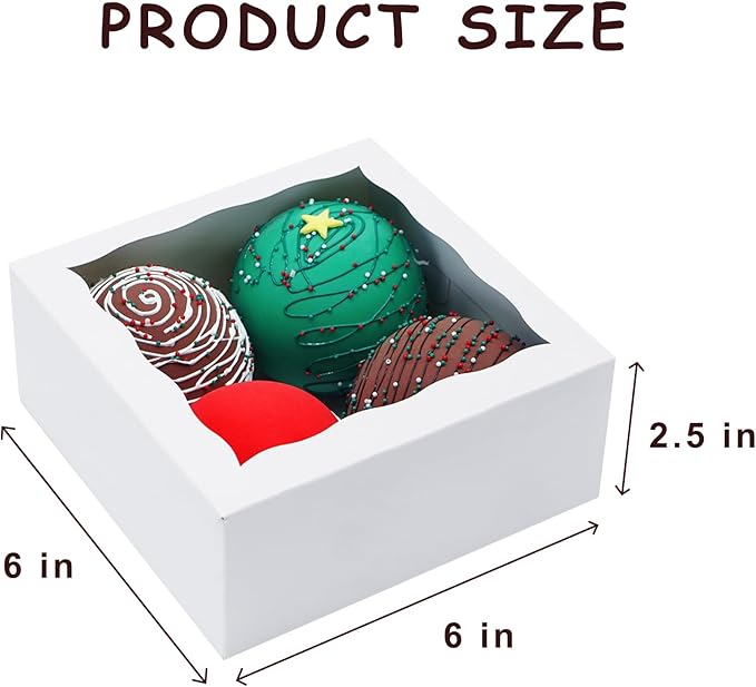 50pcs Cookie Boxes 6x6x2.5 Inch Bakery Boxes with Window Treat Box Chocolate Covered Strawberries Box for Wedding Party Birthday