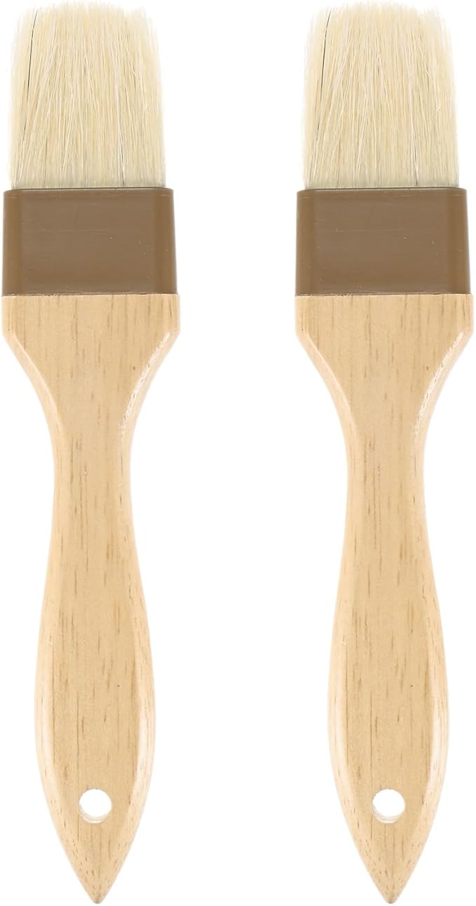 2-Pack Pastry Brush, Wooden Handle Natural Bristle Basting BBQ Oil Brush for Cooking/Barbecue/Kitchen [1.6"]