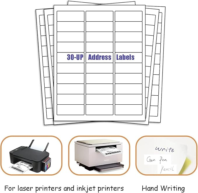 30 UP Labels 1" x2-5/8 Mailing Shipping Address FBA Label for Laser/Inkjet Printers, White Blank Sticker Name Tags, Printable Address Label (4000 Sheets, 120,000 Labels)
