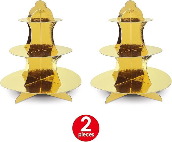 Beistle Metallic Cupcake Stands, 13.5", Gold, 2 Piece Pack