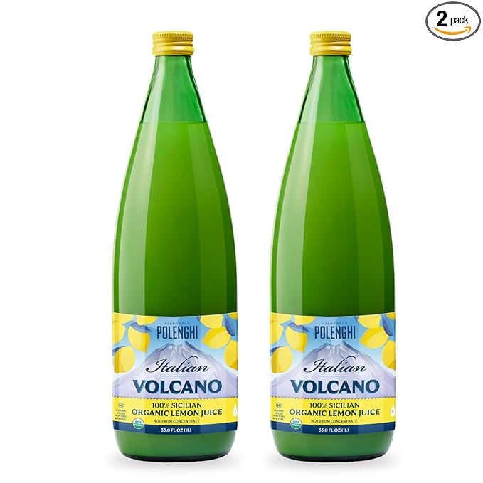 Organic Italian Volcano Lemon Juice, 33.8 Fl Oz – Pure Sicilian Lemons for Cooking, Baking, and Beverages (33.8 Fl Oz (Pack of 2))