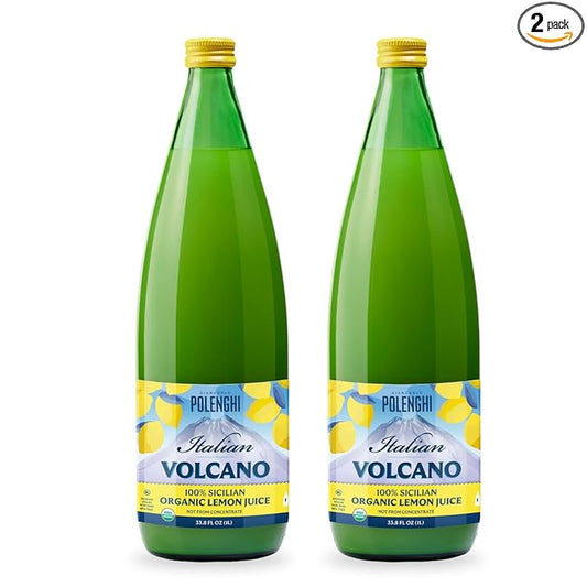 Organic Italian Volcano Lemon Juice, 33.8 Fl Oz – Pure Sicilian Lemons for Cooking, Baking, and Beverages (33.8 Fl Oz (Pack of 2))
