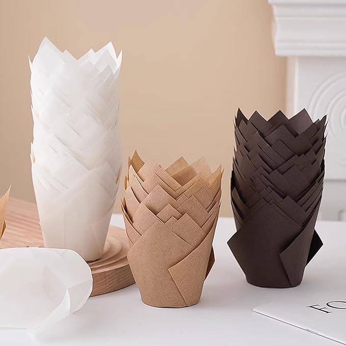 50 Pieces Cupcake Liners for Baking-2-1/4" x 4" Natural,Brown,White 3 colours for Wedding, Birthday Party, Standard Size, Natural Color (Standard-Pro)