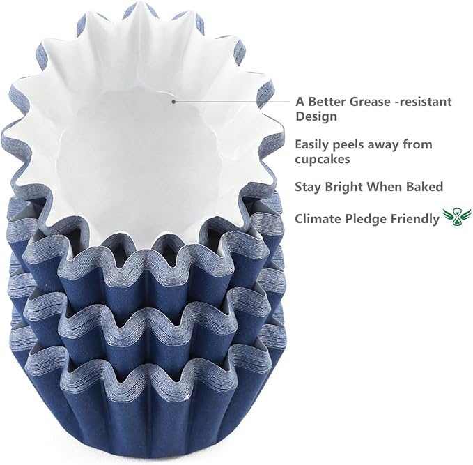Caperci Grease-Resistant Navy Blue Mini Cupcake Liners 200 Counts - Heavy Duty Paper Muffin Baking Cups, Odorless, No Muffin Pan Needed, Easily Peels (Navy Blue)