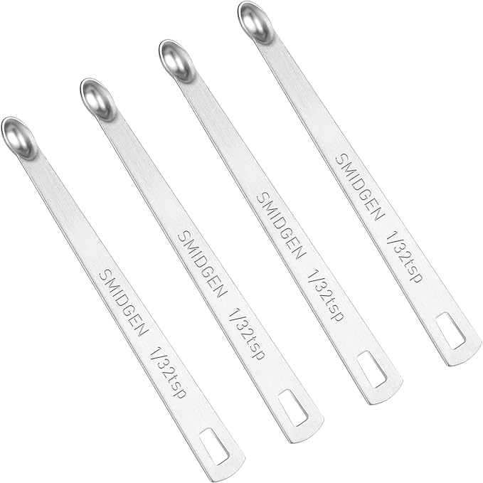 4 PCS 1/32 Teaspoon (1/32 Tsp | 0.165 mL | 0.165 cc) Single Measuring Spoon, Stainless Steel 1/32 Tsp Small Measuring Spoon Mini Measuring Spoons