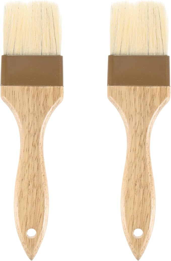 2-Pack Pastry Brush, Wooden Handle Natural Bristle Basting BBQ Oil Brush for Cooking/Barbecue/Kitchen [2"]