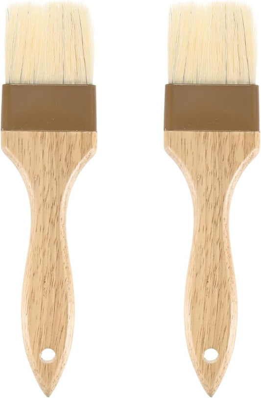 2-Pack Pastry Brush, Wooden Handle Natural Bristle Basting BBQ Oil Brush for Cooking/Barbecue/Kitchen [2"]