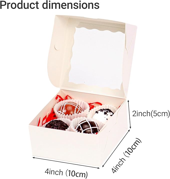 RomanticBaking 100 Pack Bakery Boxes 4x4x2 Inches Cookies Boxes Mini Bundt Cake Boxes Pie Boxes Cinnamon Roll Treat Boxes Chocolate Truffle Boxes Party Wedding Favor