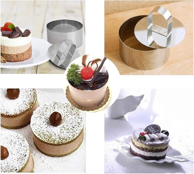 Round Cake Rings Cake Molds Set of 8, Stainless Steel Mousse and Pastry Mini Baking Ring Mold, Food Rings Dessert Rings Set Including 8 Rings & 8 Food Presses,3.15"x1.57"