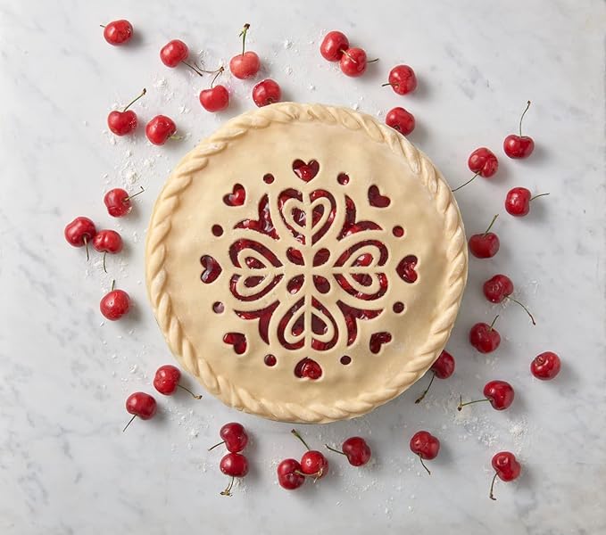 Talisman Designs Pie Top Cutter | Pie Crust Cutter | Pie Decorating Tools | Pie Pastry Baking Accessories | Stencil Crust Cutout | 10-Inch | Hearts Design | Red