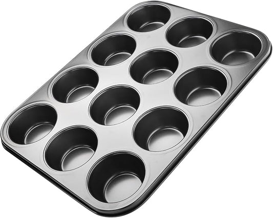 Muffin Pan 12 Cups Non-stick for Mini Cakes Tarts Biscuits Muffins Cupcakes Used by Stainless Steel (black)
