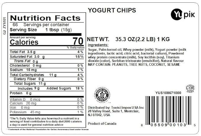 Yupik Yogurt Baking Chips, 2.2 lb (35.2 oz), Gluten-Free, Kosher, Yogurt Bites & Drops, Yogurt Dips, Sweet Creamy Flavor, Off-White, Melts Smoothly, Ideal for Baking, Snacking, Molding & Topping