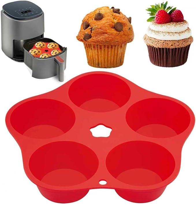 Silicone Air Fryer Muffin Pan Egg Bite Mold for Oven Baking,1 Pcs Round Mini Muffin Tins Cups Cake Pan Tray for Air Fryer Liners Basket Accessories Baking Muffin Cakes Pancake Quiche