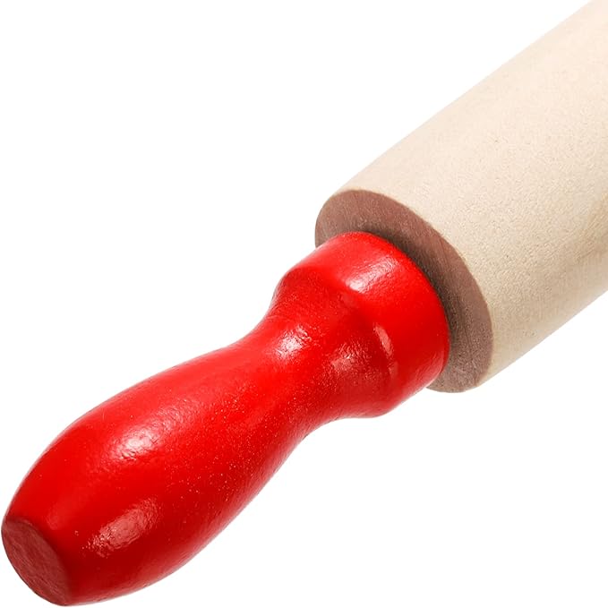 SOUJOY Set of 12 Mini Rolling Pin, 8 Inch Wood Dough Roller for Baking with Red Handle, Small Clay Rolling Pin for Craft Fondant Pastry Pizza Crafting and Imaginative Play (Pack of 2)
