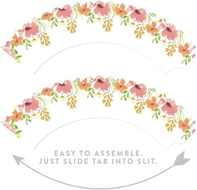 Andaz Press Party Cupcake Wrapper Decorations, Bohemian Vintage Pink and Peach Floral Flowers on White, 24-Pack, For Girls 1st Birthday Baby Bridal Shower Tea Party Themed Decorations