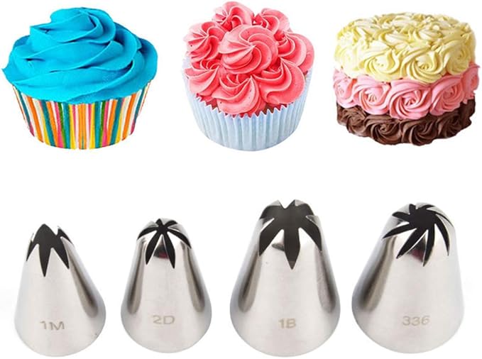 FantasyDay 4 piece Stainless Steel Piping Tips Piping Nozzles Cake Decorating Supplies Cookies Cupcake Icing Decorating Supplies Decorating Kits Frosting Icing Tips Baking Set Tools
