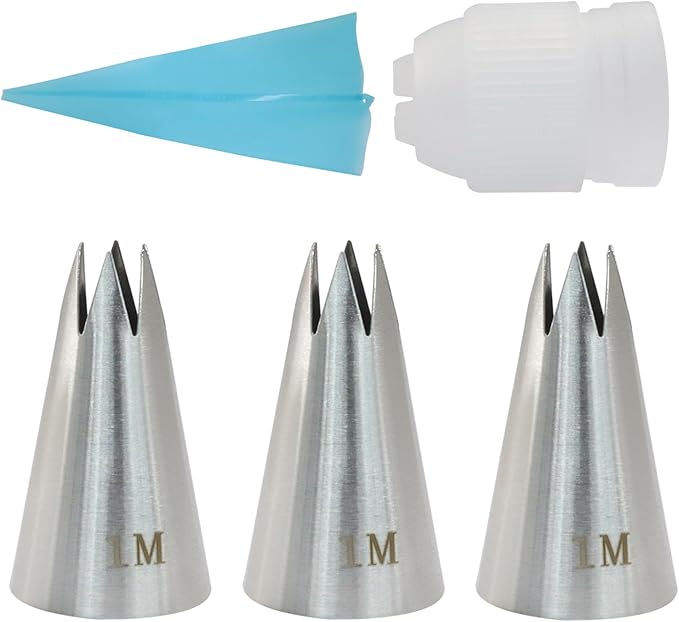 3 Pcs 1M Piping Tips, Stainless Steel Decorating Seamless Nozzles Icing Tips with Coupler Adapter & 12In Silicone Pastry Bag, Baking Tools for Birthday Cakes/Cupcakes/Cookie