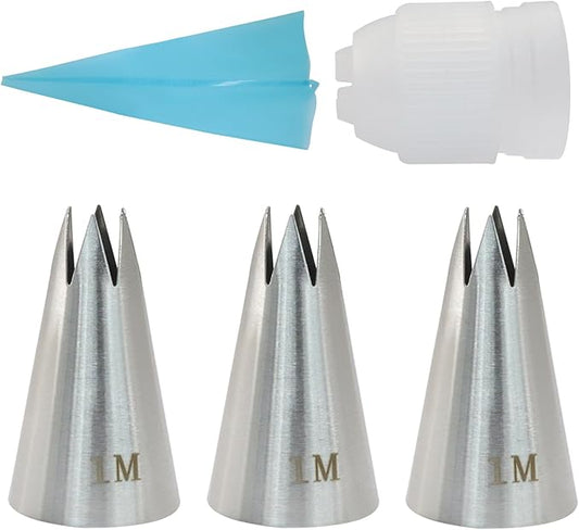 3 Pcs 1M Piping Tips, Stainless Steel Decorating Seamless Nozzles Icing Tips with Coupler Adapter & 12In Silicone Pastry Bag, Baking Tools for Birthday Cakes/Cupcakes/Cookie