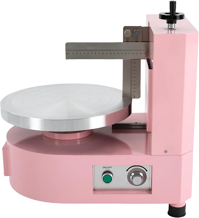 LOYALHEARTDY 14.17 inch Cake Spreading Machine 11-Speed Regulating Turntable, Cake Decorating Machine, Cake Icing Machine with Scale Spatula, Pink Cake Spreading Machine