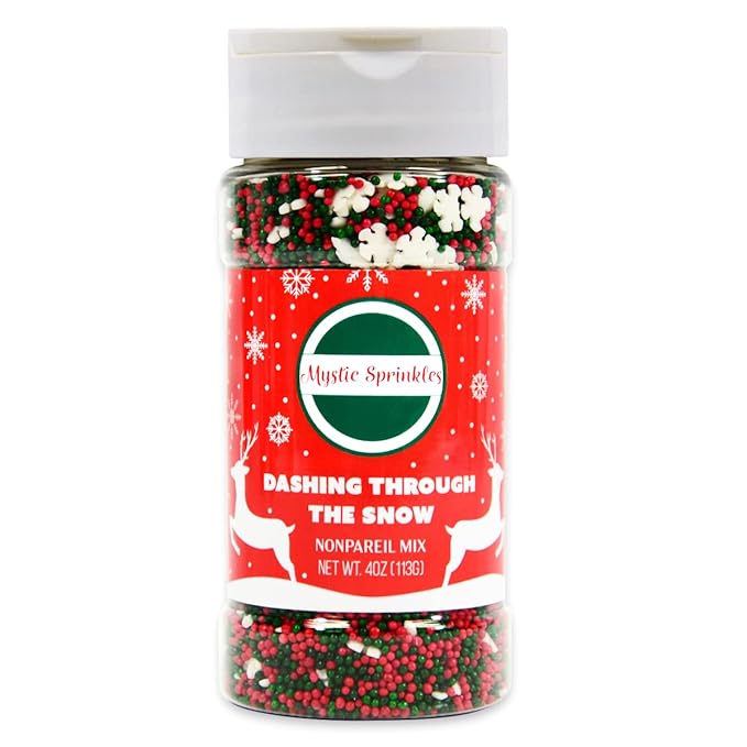 Mystic Sprinkles Christmas Holiday Sprinkle Mixes (Dashing Through the Snow! Nonpareil Mix 4oz)