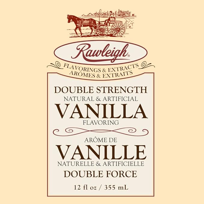 Rawleigh Double Strength Vanilla Flavoring: 12 fl oz, Pure Bourbon Madagascar Vanilla Beans, Premium Flavoring for Baking Cookies, Cakes, & Desserts, Ice Cream, & Desserts, 2X Strength - Pack of 1