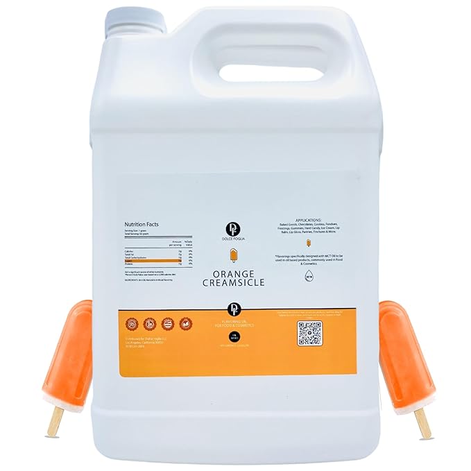Dolce Flav Orange Creamsicle Extract - 1 Gallon Oil-Soluble Kosher, Sugar-Free, Concentrated Orange Creamsicle Flavor for Candy, Chocolates & Desserts