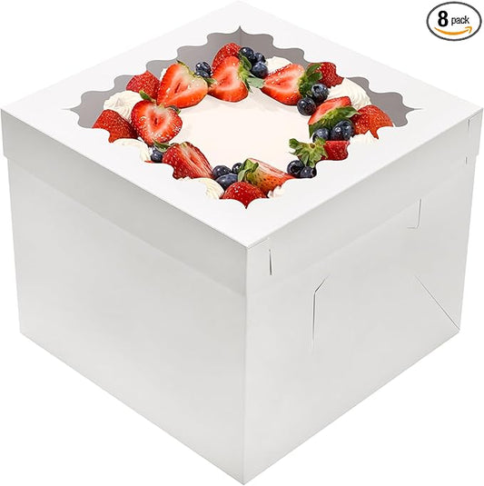 8pcs Cake Boxes 12 Inch,12x12x10in Tall Cake Boxes with Window,10in 12in White Bakery Boxes with Lids,Large Baking Boxes,Square Bakery Boxes for Multi-Layer Cakes
